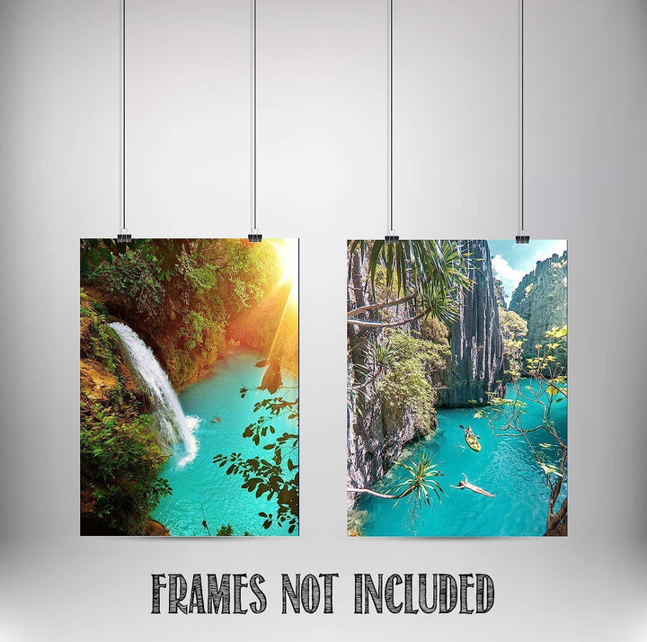 Tropical Waterfall Lagoons- 2 Print Set Wall Art- Matching 8 x 10&