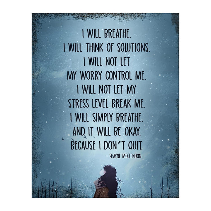 I Will Simply Breathe and It Will Be Okay Inspirational Quotes Wall Art-8 x 10" Modern Typographic Poster Print-Ready to Frame. Positive Home-Office-Dorm-Gym-Meditation Decor. Great Advice for All!