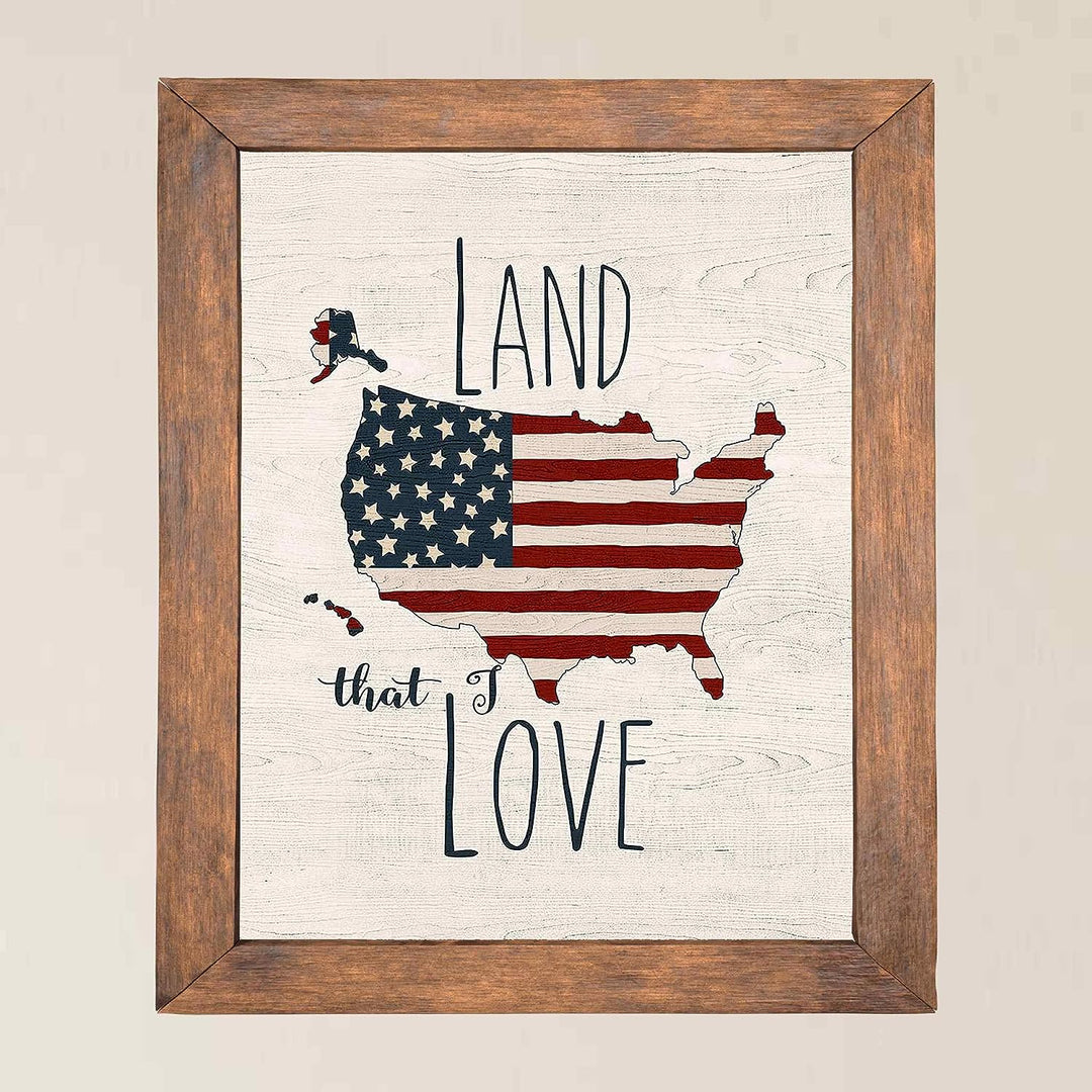 Land That I Love -Patriotic Wall Decor -11 x 14" American Flag USA Print-Ready to Frame. Inspirational Home-Office-School-Garage-Cave Decor. Display Your Patriotism! Printed on Paper-Not Wood.
