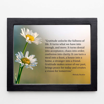 Gratitude Unlocks the Fullness of Life Inspirational Wall Art-10x8" Floral Poster Print-Ready to Frame. Quote By Melody Beattie. Motivational Home-Office-School-Library Decor. Great Advice for All!