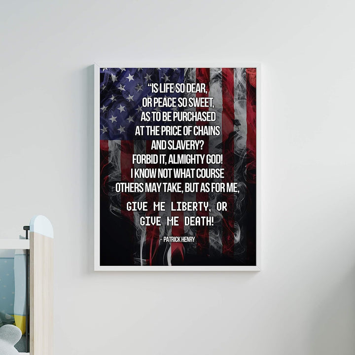 Give Me Liberty or Give Me Death!-Patrick Henry Quotes Wall Art - 11 x 14" Patriotic American Flag Print-Ready to Frame. Pro-American Decor for Home-Office-Garage-Bar-Cave. Great Political Gift!