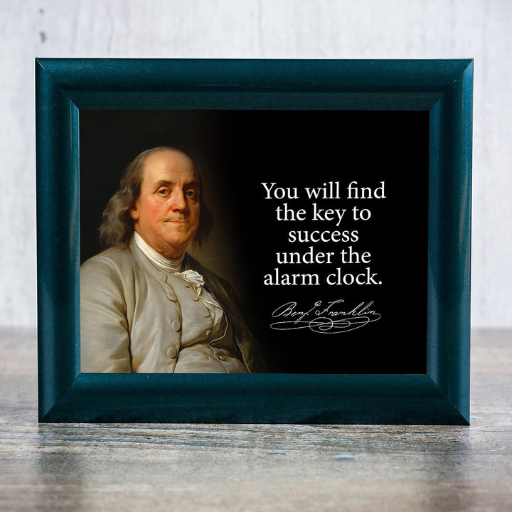 Find Key to Success Under Alarm Clock Motivational Quotes Wall Art -10 x 8" Benjamin Franklin Portrait Print -Ready to Frame. Home-Office-History Classroom-Library Decor. Great Gift of Motivation!