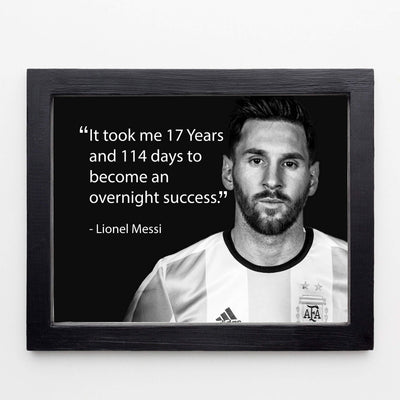 "Messi's Path to Success - 17 Years" - Inspirational Soccer Quote Wall Art Print - Motivational Wall Decor for Bedroom, Home, Office and Classroom