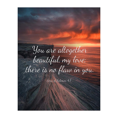 You Are Altogether Beautiful- Song of Solomon 4:7- Bible Verse Wall Print-8x10"- Sunset Scripture Wall Art-Ready to Frame. Home-Office-Bedroom Decor. Great Christian Gift for Ladies-Young & Old.