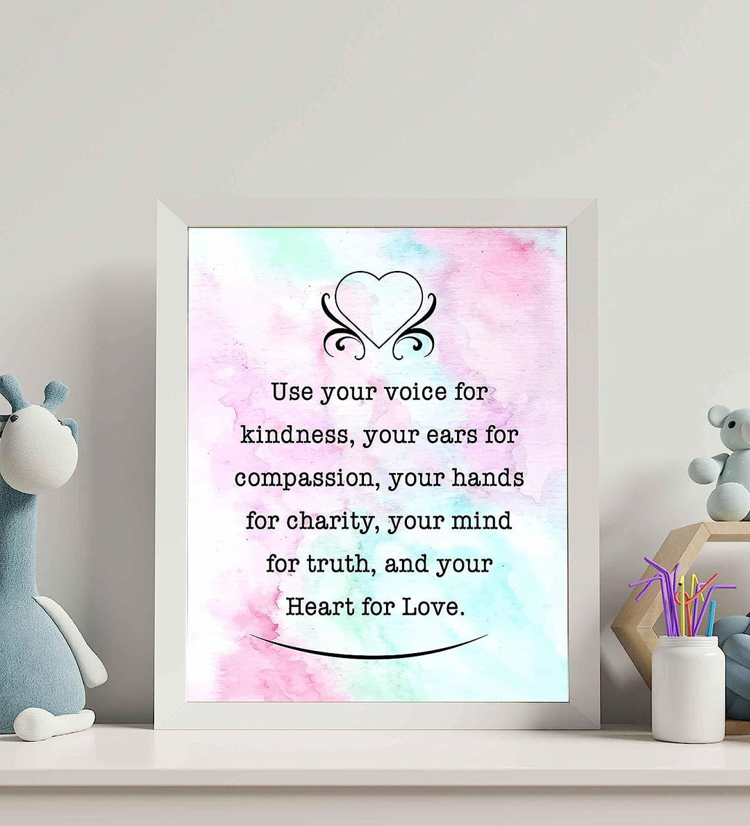 Use Your Voice For Kindness-Heart For Love-Inspirational Quotes Wall Art- 8 x 10" Modern Typographic Print-Ready to Frame. Positive Home-Office-School Decor. Perfect Gift to Inspire Kindness!