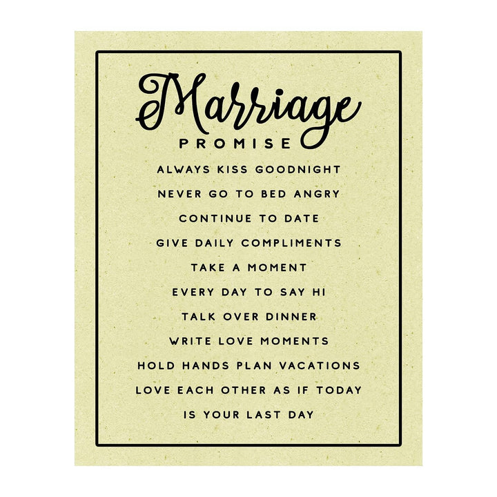 Marriage Promise-Inspirational Wall Art -11 x 14" Love &amp; Marriage Wall Print w/Replica Parchment Design-Ready to Frame. Perfect For Spouse-Life Partners. Great Engagement-Wedding-Anniversary Gift!