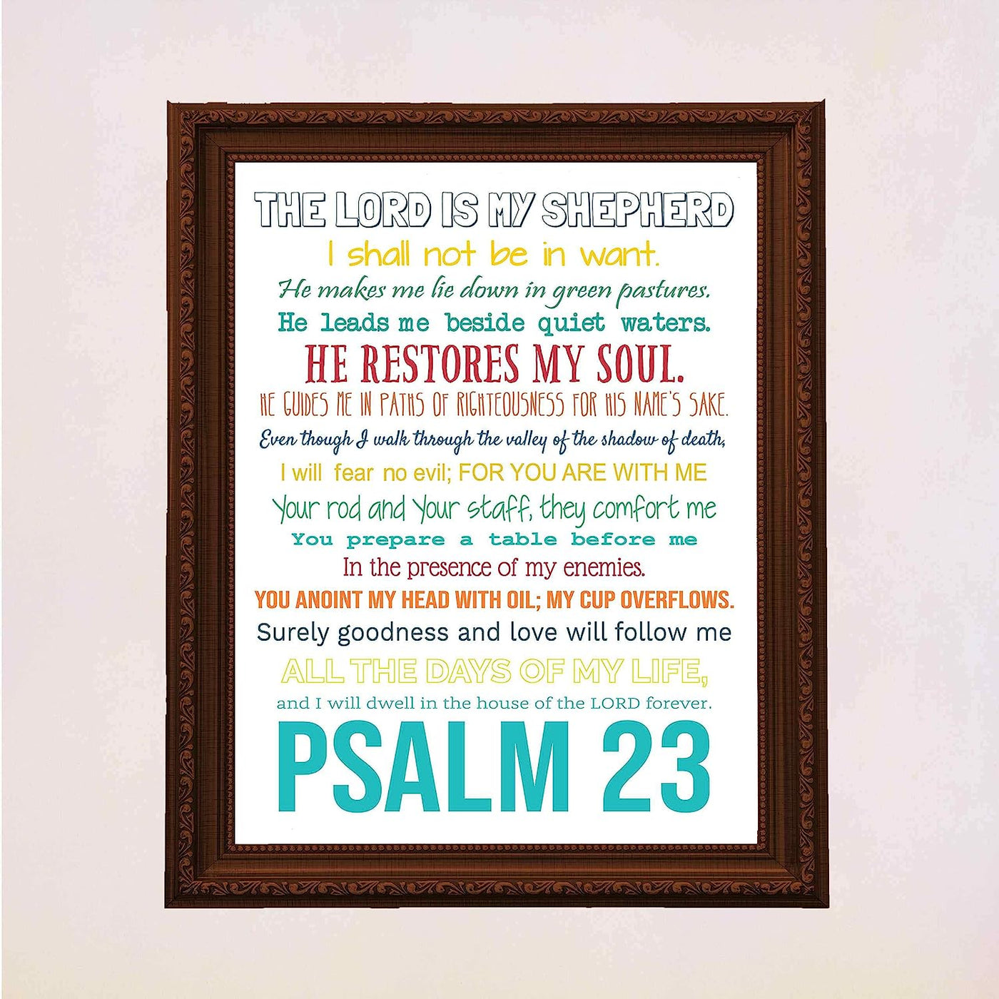 Psalm 23-The Lord Is My Shepherd Bible Verse Wall Art -11 x 14" Inspirational Scripture Wall Print- Ready to Frame. Religious Home-Office-Sunday School-Church Decor. Great Christian Gift of Faith!