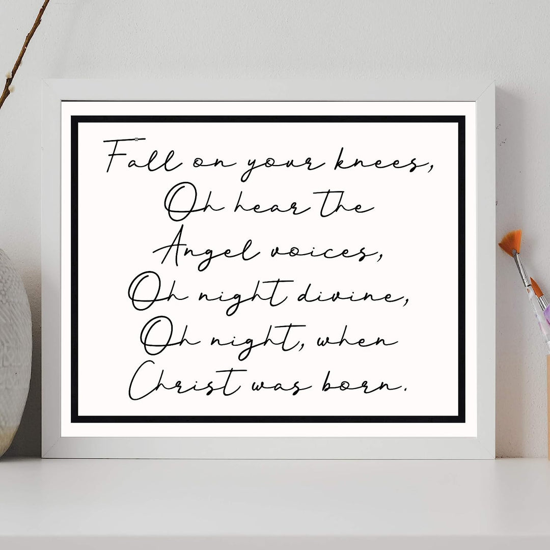Oh Night, When Christ Was Born Christmas Song Art Decor -14 x 11" Christian Holiday Wall Print -Ready to Frame. Typographic Home-Welcome-Kitchen-Farmhouse Decor. Festive Sign &amp; Merry Gift of Faith!