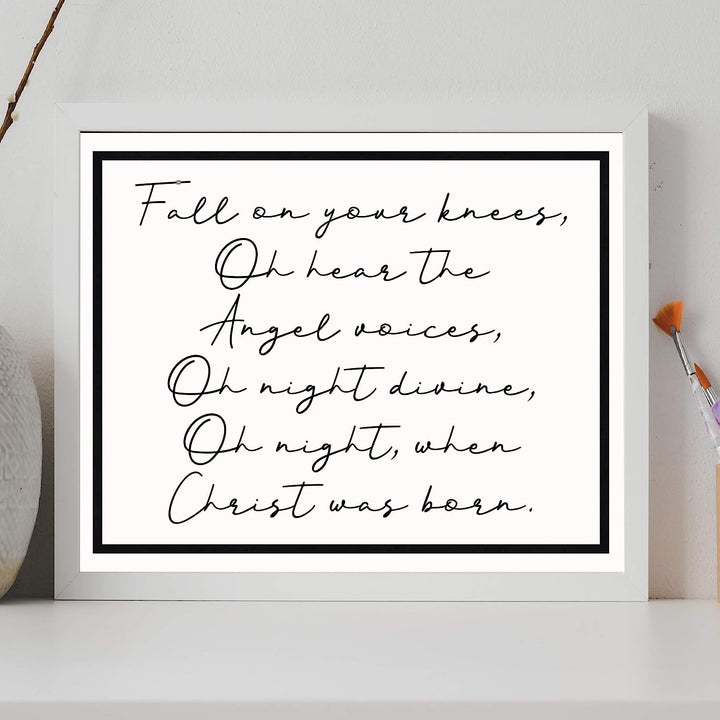Oh Night, When Christ Was Born Christmas Song Art Decor -14 x 11" Christian Holiday Wall Print -Ready to Frame. Typographic Home-Welcome-Kitchen-Farmhouse Decor. Festive Sign &amp; Merry Gift of Faith!