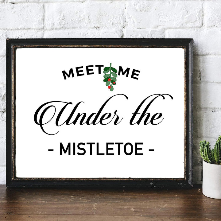 Meet Me Under the Mistletoe Christmas Decor Wall Art -14 x 11" Festive Holiday Print-Ready to Frame. Home-Kitchen-Farmhouse-Christian Decor. Perfect Welcome Sign &amp; Winter Decoration! Great Gift!