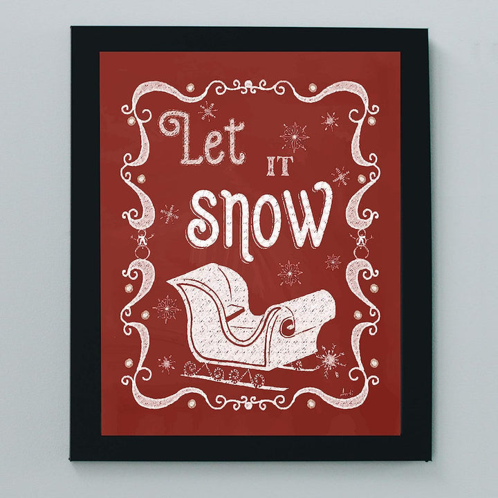 Let It Snow Christmas Songs Wall Art-8 x 10" Fun Winter Holiday Print w/Santa&