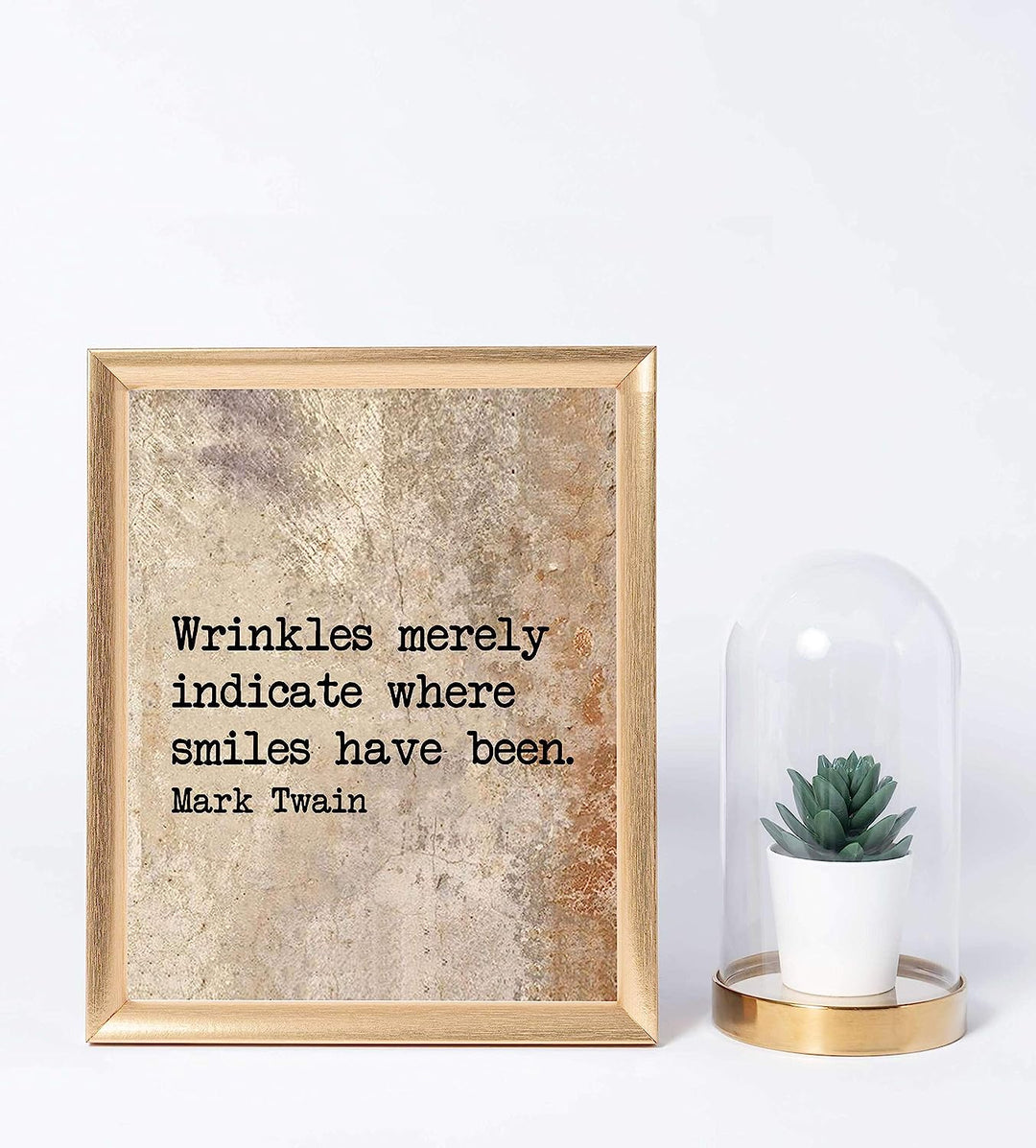 Mark Twain Quotes Wall Art-"Wrinkles Indicate Where Smiles Have Been" 8 x 10" Typographic Portrait Print-Ready to Frame. Retro Antique-Distressed Home-Office-Cave-Bar Decor. Perfect Gift &amp; Decoration.