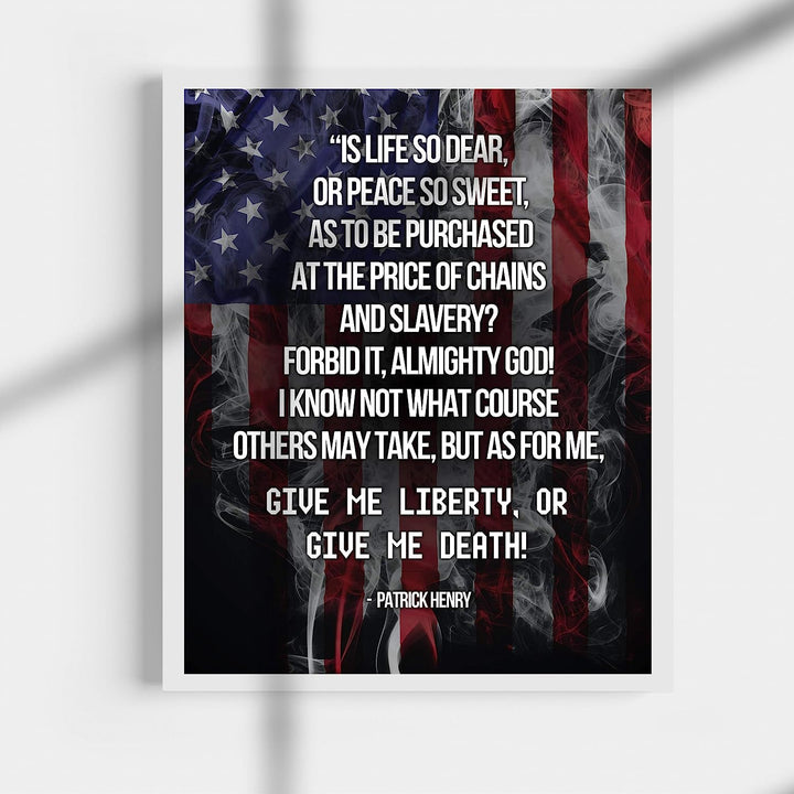 Give Me Liberty or Give Me Death!-Patrick Henry Quotes Wall Art - 11 x 14" Patriotic American Flag Print-Ready to Frame. Pro-American Decor for Home-Office-Garage-Bar-Cave. Great Political Gift!