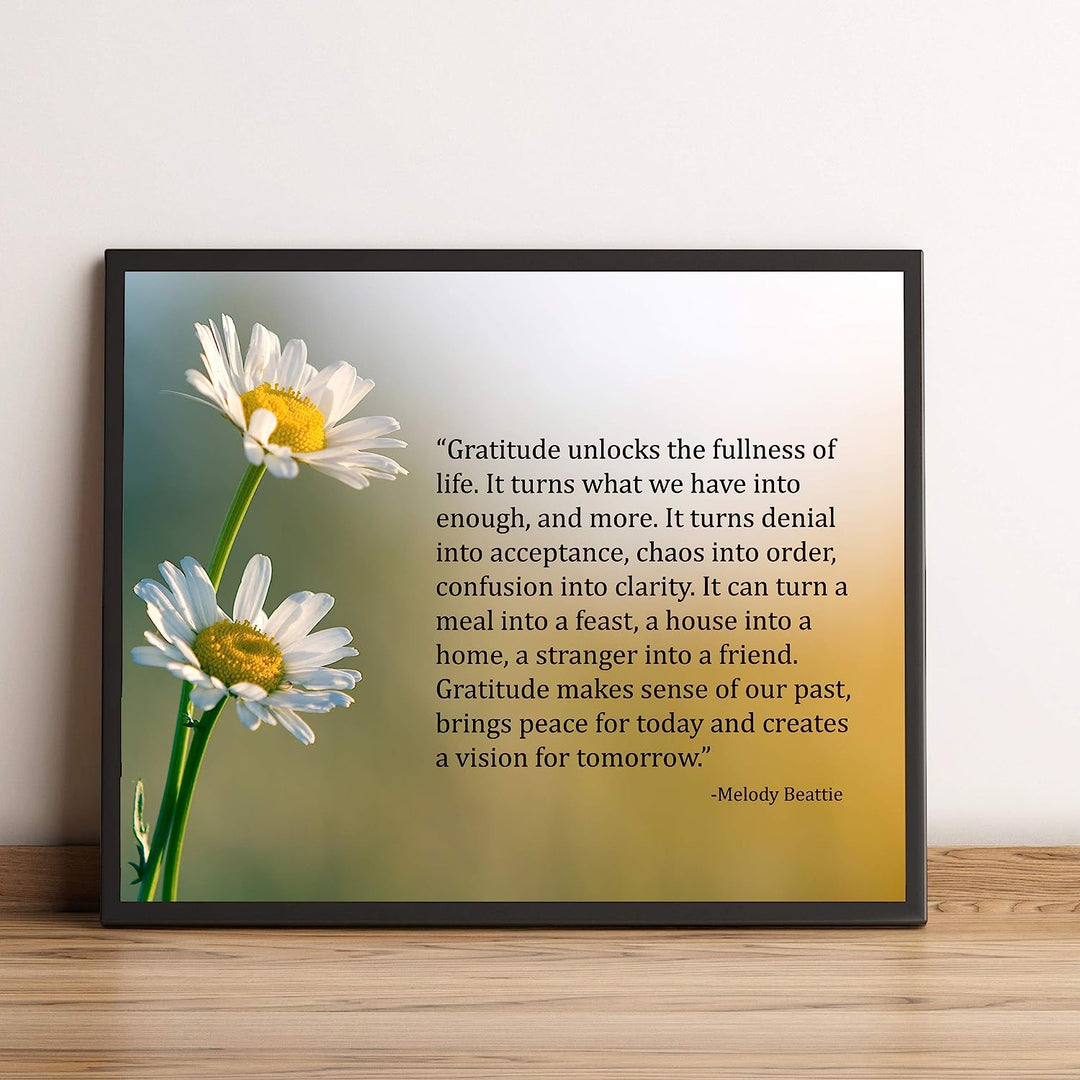 Gratitude Unlocks the Fullness of Life Inspirational Wall Art-10x8" Floral Poster Print-Ready to Frame. Quote By Melody Beattie. Motivational Home-Office-School-Library Decor. Great Advice for All!