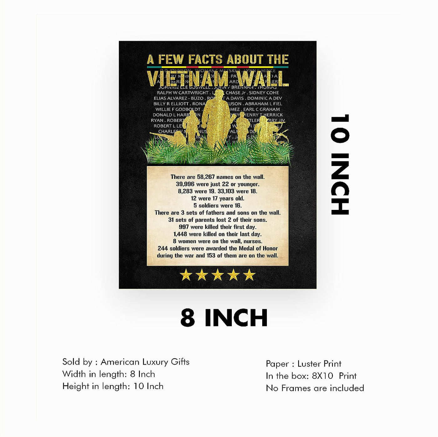 A Few Facts About the Vietnam Wall-American Veteran Wall Art -8 x 10" Patriotic Vietnam War Memorial Print-Ready to Frame. Perfect Home-Office-Garage-Bar Decor. Great Gift for Military-Veterans!