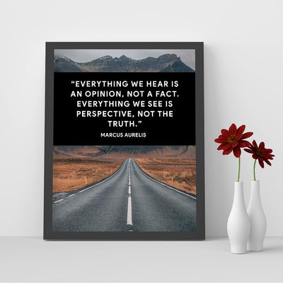 Marcus Aurelius-"Everything We See -Not Truth"-Motivational Quotes Wall Art -8x10" Inspirational Mountain Road Picture Print -Ready to Frame. Vintage Philosophy Quote for Home-Office-Classroom Decor!
