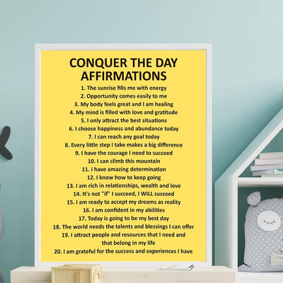 Conquer the Day Affirmations- Motivational Quotes Wall Art -11 x 14" Modern Inspirational Poster Print -Ready to Frame. Yellow Typography Decor for Home-Office-Classroom. Great Gift of Motivation!