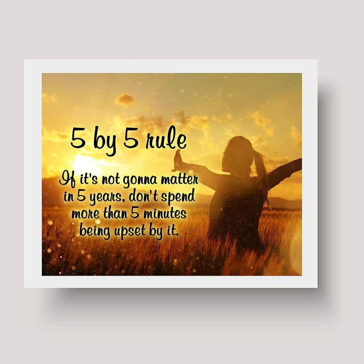 ?5 By 5 Rule? Motivational Wall Art-10 x 8" Typographic Sunset Poster Print-Ready to Frame. Inspirational Home-Office-Work-Classroom Decor. Perfect Sign for Motivation! Great Advice &amp; Life Lesson!