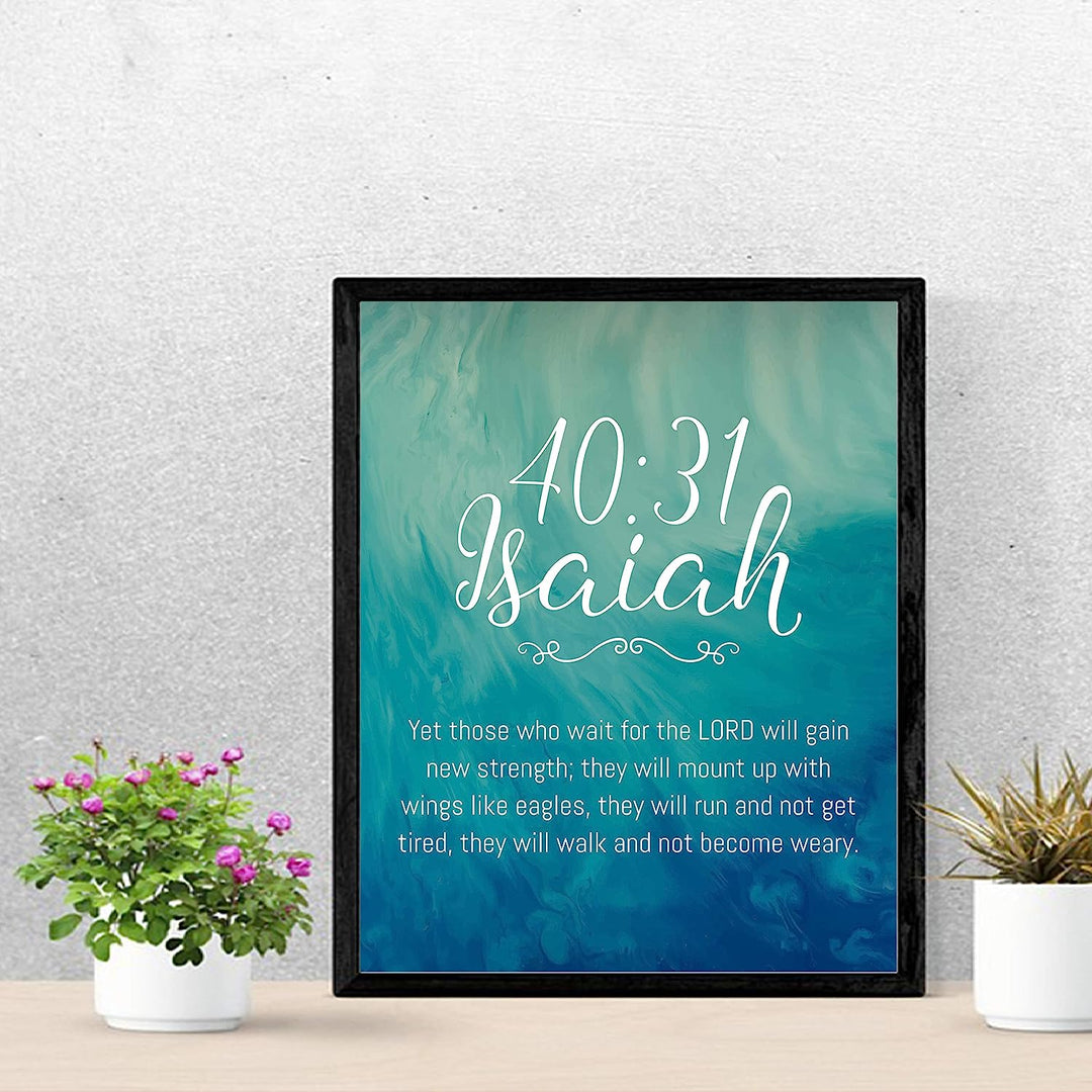 Isaiah 40:31-"Those Who Wait for the Lord Will Gain New Strength" Bible Verse Wall Art -11 x 14" Abstract Scripture Wall Print- Ready to Frame. Christian Home-Office-Sunday School-Church Decor.