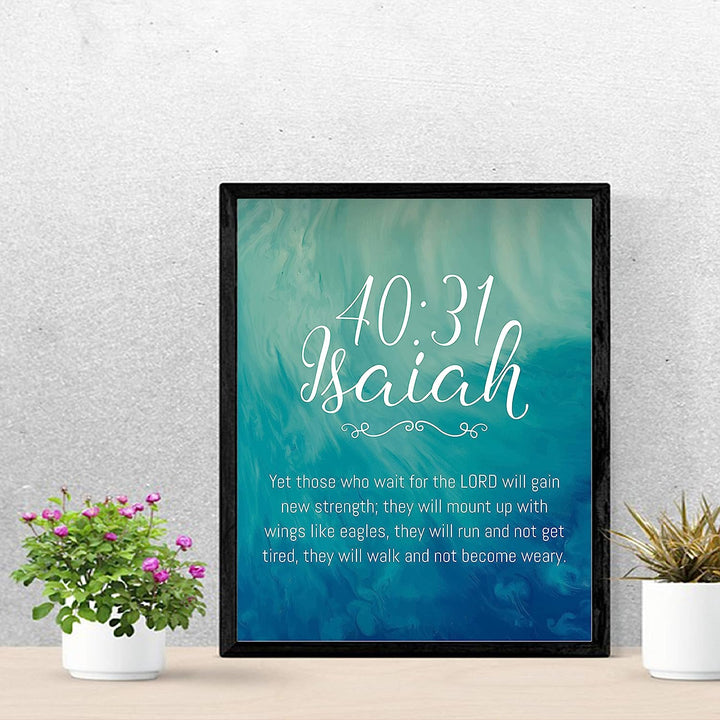 Isaiah 40:31-"Those Who Wait for the Lord Will Gain New Strength" Bible Verse Wall Art -11 x 14" Abstract Scripture Wall Print- Ready to Frame. Christian Home-Office-Sunday School-Church Decor.