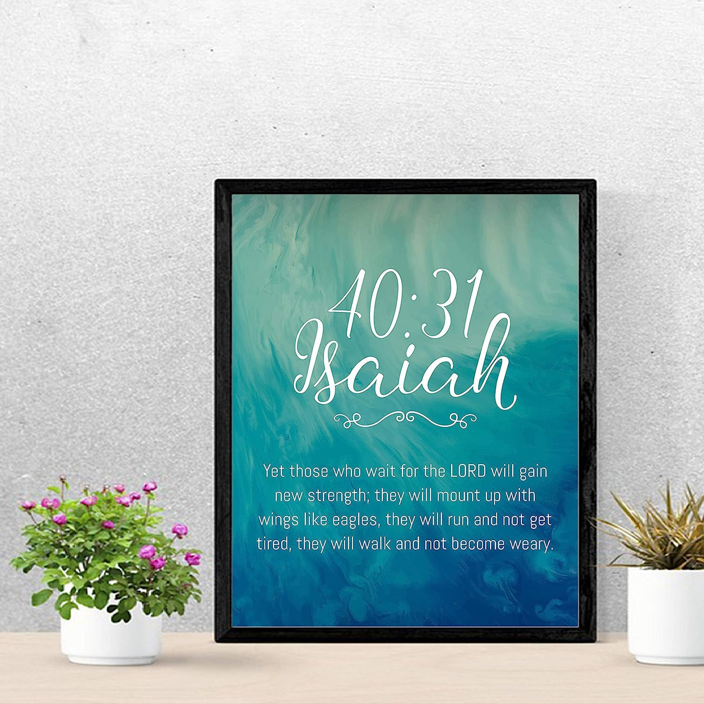 Isaiah 40:31-"Those Who Wait for the Lord Will Gain New Strength" Bible Verse Wall Art -11 x 14" Abstract Scripture Wall Print- Ready to Frame. Christian Home-Office-Sunday School-Church Decor.