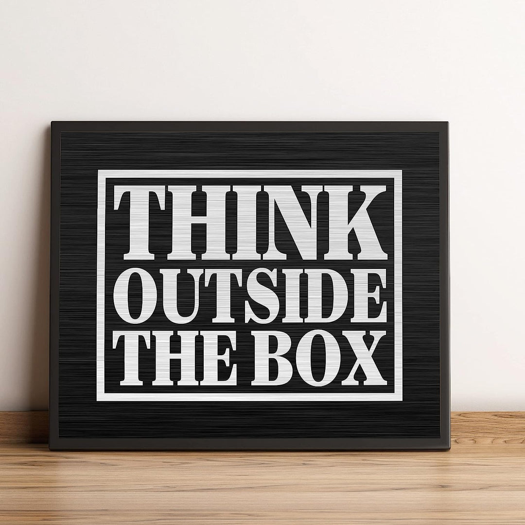 Think Outside the Box Motivational Quotes Wall Art-10 x 8" Modern Typographic Print-Ready to Frame. Inspirational Home-Office-School-Dorm-Gym Decor. Perfect Desk-Cubicle Sign! Great for Motivation!