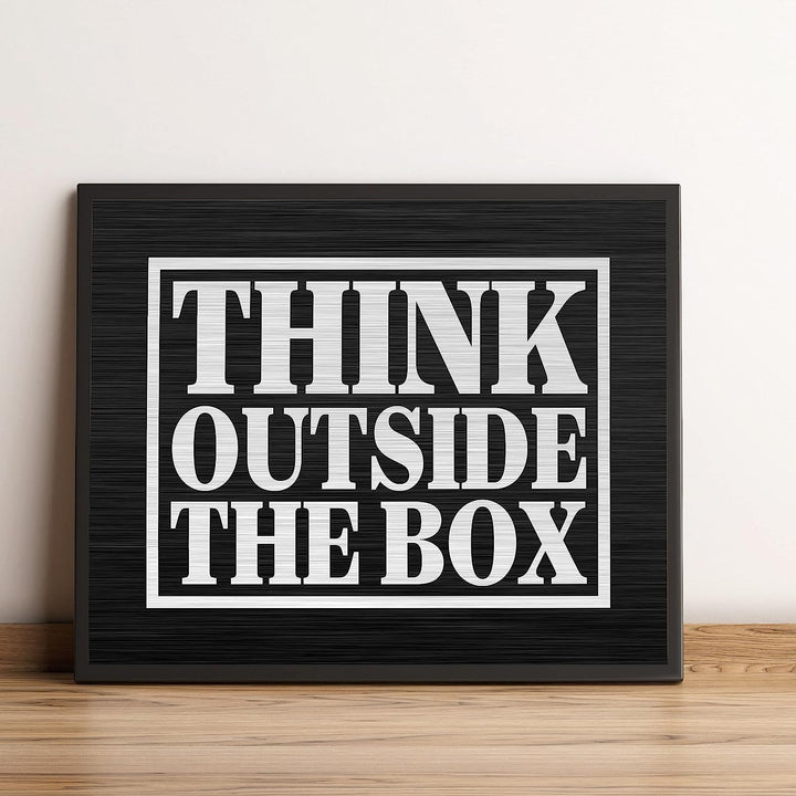 Think Outside the Box Motivational Quotes Wall Art-10 x 8" Modern Typographic Print-Ready to Frame. Inspirational Home-Office-School-Dorm-Gym Decor. Perfect Desk-Cubicle Sign! Great for Motivation!