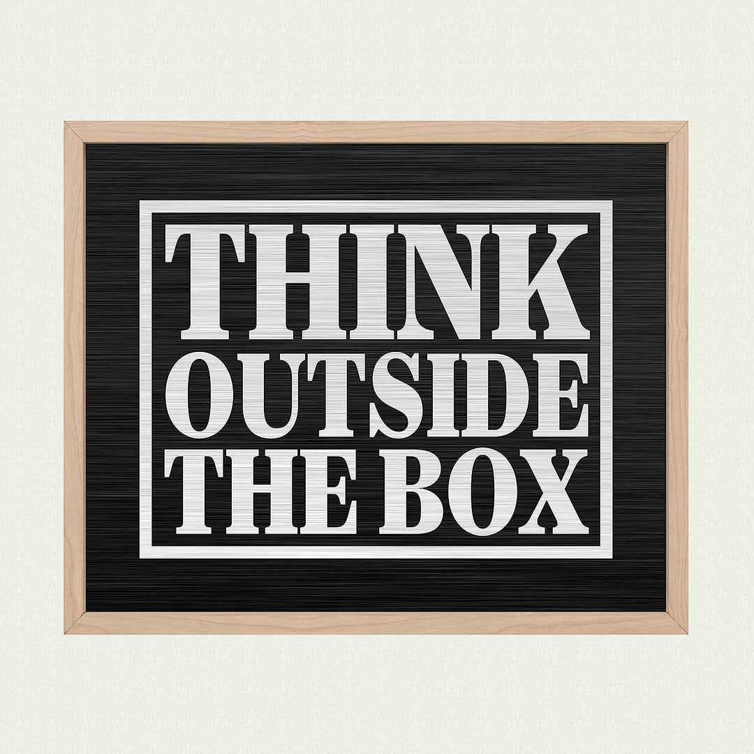 Think Outside the Box Motivational Quotes Wall Art-10 x 8" Modern Typographic Print-Ready to Frame. Inspirational Home-Office-School-Dorm-Gym Decor. Perfect Desk-Cubicle Sign! Great for Motivation!