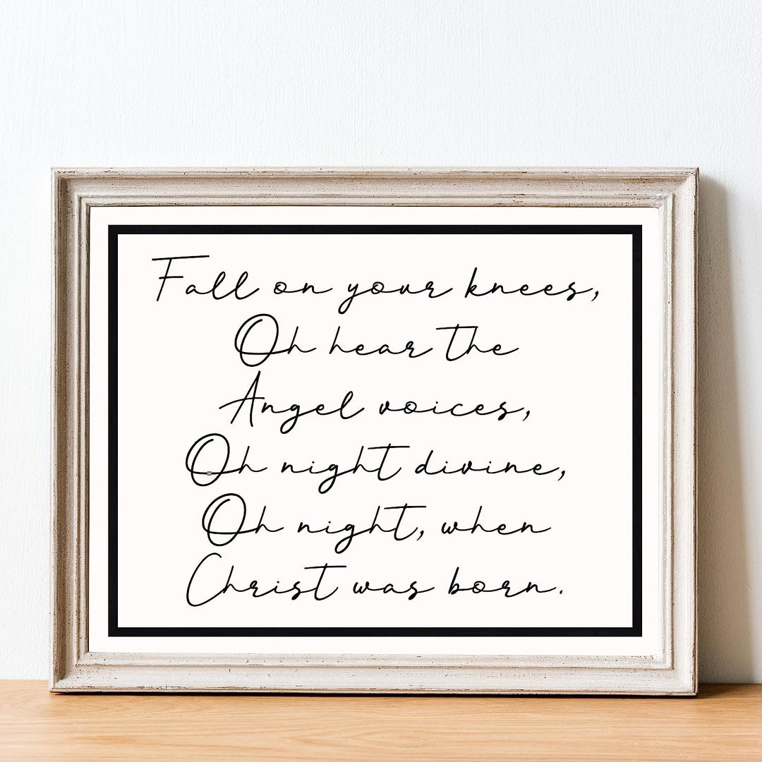 Oh Night, When Christ Was Born Christmas Song Art Decor -14 x 11" Christian Holiday Wall Print -Ready to Frame. Typographic Home-Welcome-Kitchen-Farmhouse Decor. Festive Sign &amp; Merry Gift of Faith!