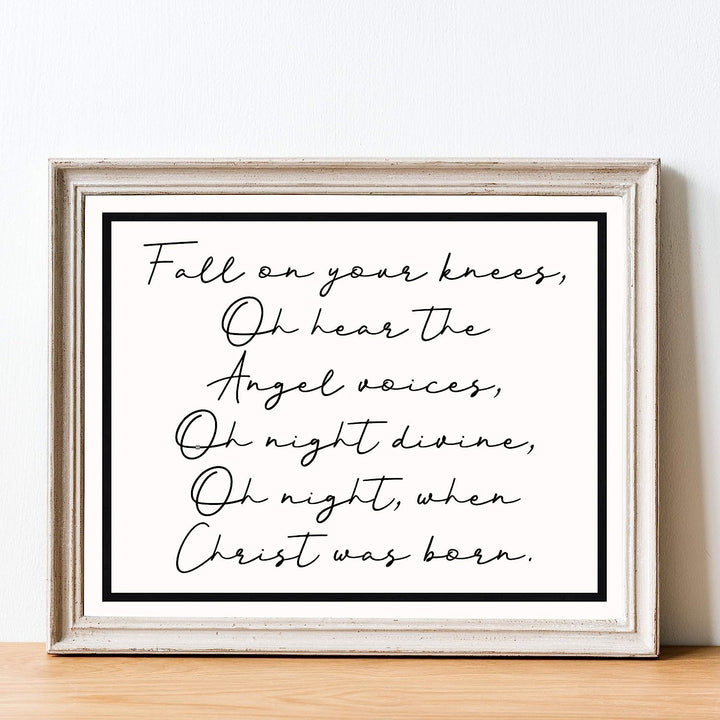 Oh Night, When Christ Was Born Christmas Song Art Decor -14 x 11" Christian Holiday Wall Print -Ready to Frame. Typographic Home-Welcome-Kitchen-Farmhouse Decor. Festive Sign &amp; Merry Gift of Faith!