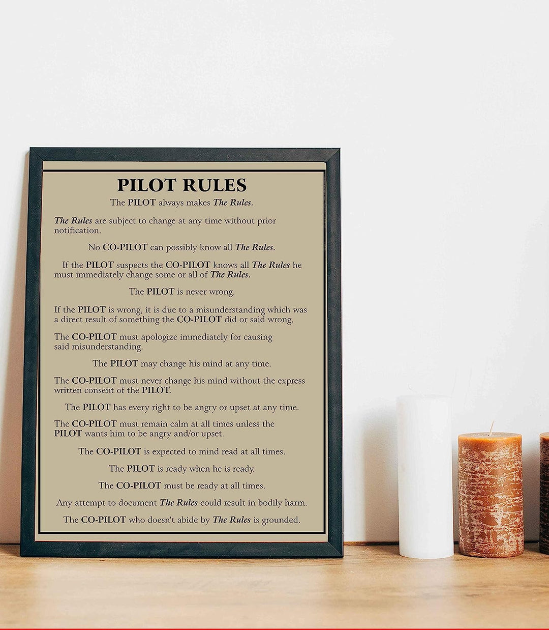 Pilot Rules-Pilot Always Makes The Rules Funny Wall Sign -11 x 14" Typographic Wall Art Print-Ready to Frame. Home-Office-Garage-Cave Decor. Perfect Sign for Plane Hangar! Great Gift for Pilots!