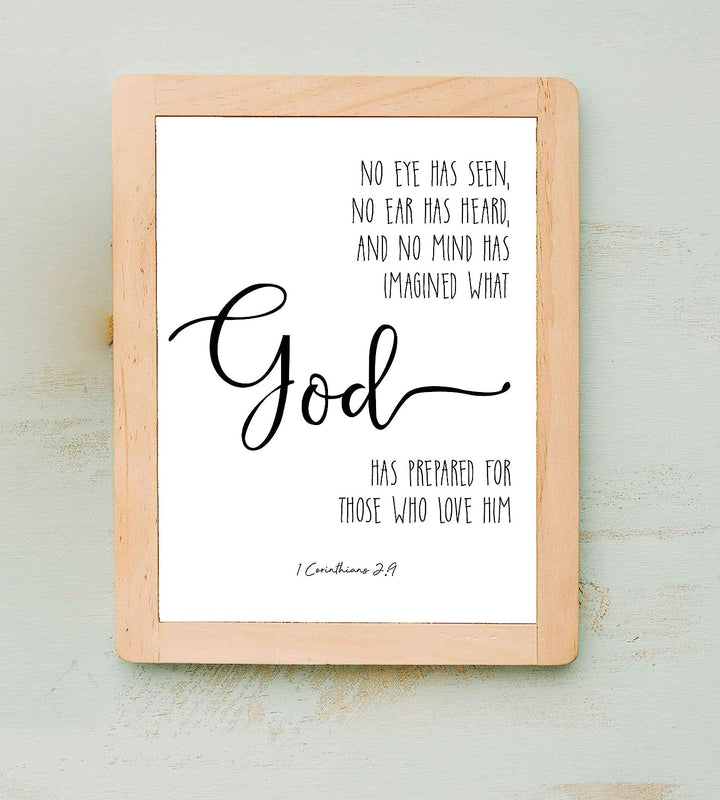 ?No Eye-Ear-Mind Has Imagined What God Has Prepared?- 1 Corinthians 2:9- Bible Verse Wall Art- 8x10" Modern Typographic Scripture Print-Ready to Frame. Home-Office-Church D?cor. Great Christian Gift!