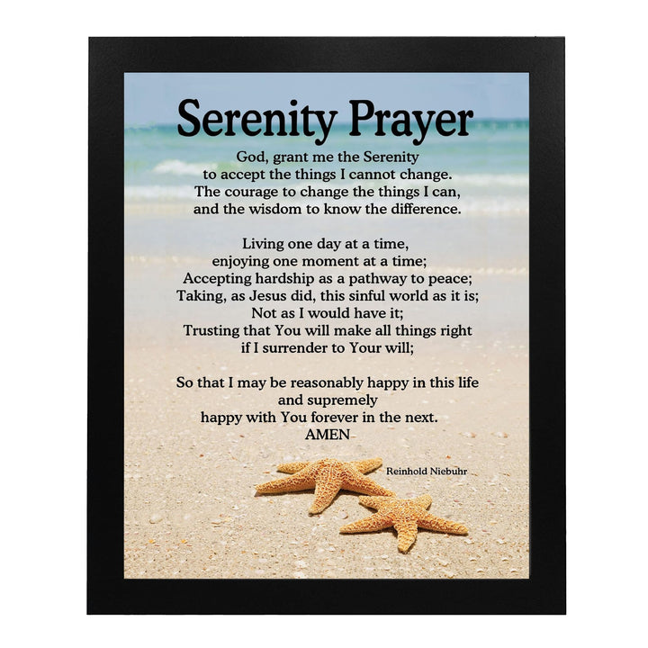 Serenity Prayer Wall Art – Christian Wall Decor with Starfish Scripture, Bible Verse Inspirational Wall Art Print for Living Room, Office, Church, or Beach House