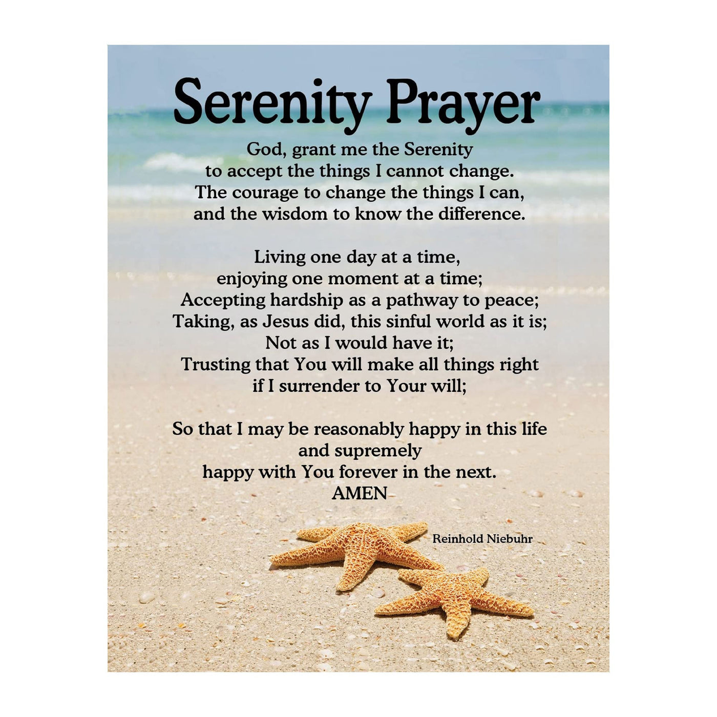 Serenity Prayer Wall Art – Christian Wall Decor with Starfish Scripture, Bible Verse Inspirational Wall Art Print for Living Room, Office, Church, or Beach House