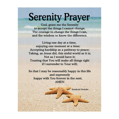 Serenity Prayer Wall Art – Christian Wall Decor with Starfish Scripture, Bible Verse Inspirational Wall Art Print for Living Room, Office, Church, or Beach House