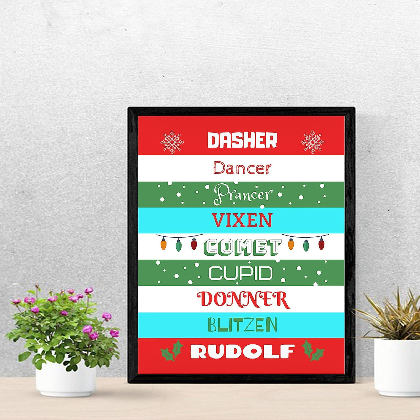 Dasher-Dancer-Prancer-Vixon Christmas Songs Wall Sign -11 x 14" Fun Holiday Art Print -Ready to Frame. Musical Home-Welcome-Kitchen-Farmhouse-Christian Decor. Festive Decoration and Great Gift!