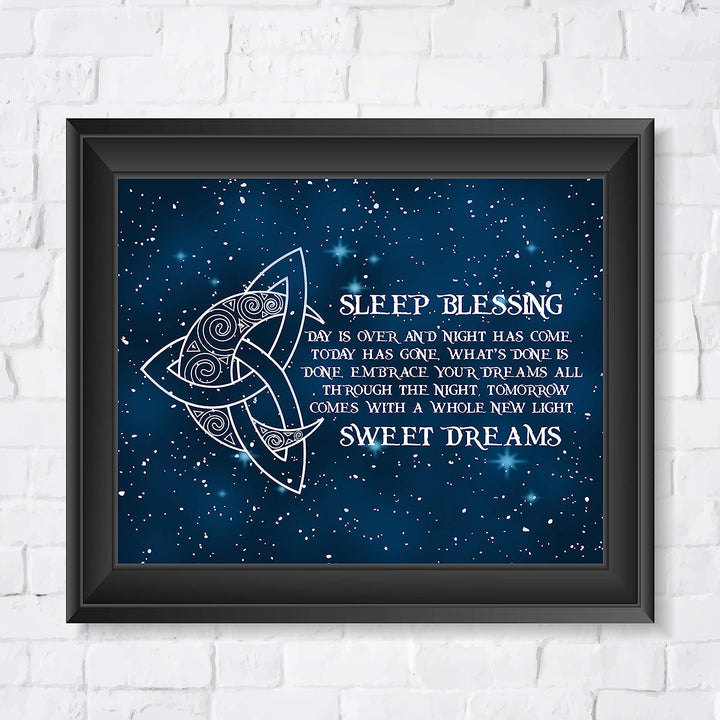 Sleep Blessing-Sweet Dreams Poetic Wall Art Sign -10x8" Celtic Starry Night Print with Crescent Moon Image-Ready to Frame. Inspirational Irish Sign for Home-Kids Bedroom-Nursery Decor. Great Gift!