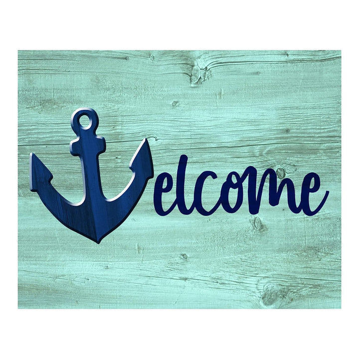 Welcome Rustic Beach Wall Sign -10 x 8" Ocean Themed Anchor Print w/Replica Wood Design-Ready to Frame. Fun Vacation Decor for Home-Cabin-Beach House. Great Nautical Gift! Printed on Photo Paper.