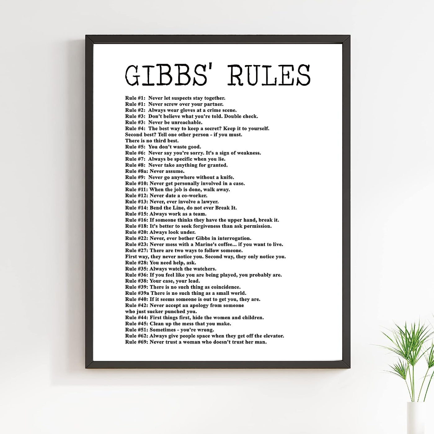 Gibbs' Rules- Funny Office Sign - 11 x 14" Wall Decor Print-Ready to Frame. Humorous Poster Print for Home-Office-Studio-Bar-Garage. Great Desk & Cubicle Sign. Perfect Novelty Gift for NCIS Fans!