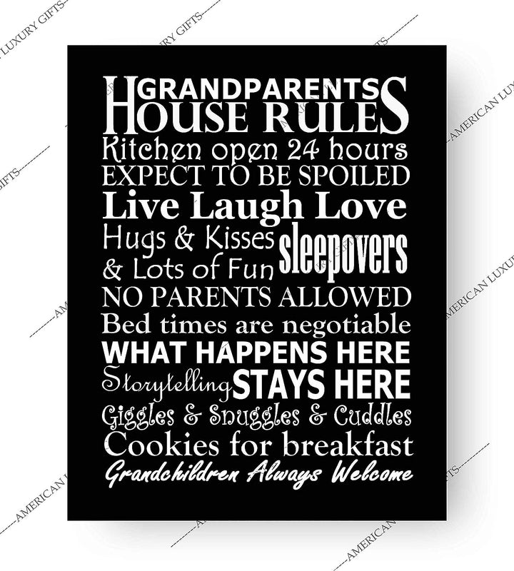 Grandparents-House Rules Family Wall Art -8 x 10" Funny Typographic Poster Print-Ready to Frame. Inspirational Home-Kitchen-Farmhouse Decor. Great Welcome Sign! Perfect Gift for Grandma &amp; Grandpa!