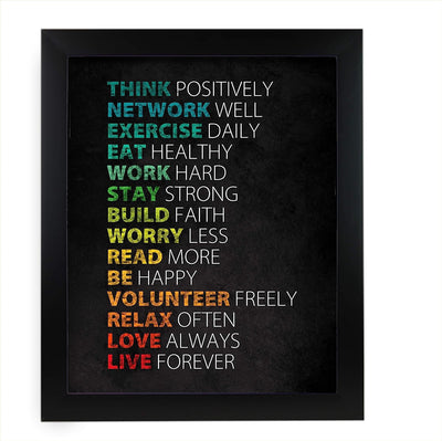 Think Positively-Work Hard-Live Forever-Happy Life Rules Sign -11 x 14" Typographic Wall Art Print-Ready to Frame. Perfect Home-Office-Studio-School-Dorm Decor. Great Positive Advice For All!