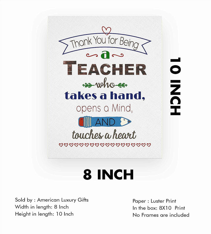?Thank You For Being A Teacher?- Uplifting Quotes Wall Art- 8 x 10" Modern Inspirational Poster Print- Ready to Frame. Great Home-Office-Classroom Decor. Perfect Gift of Appreciation &amp; Gratitude!