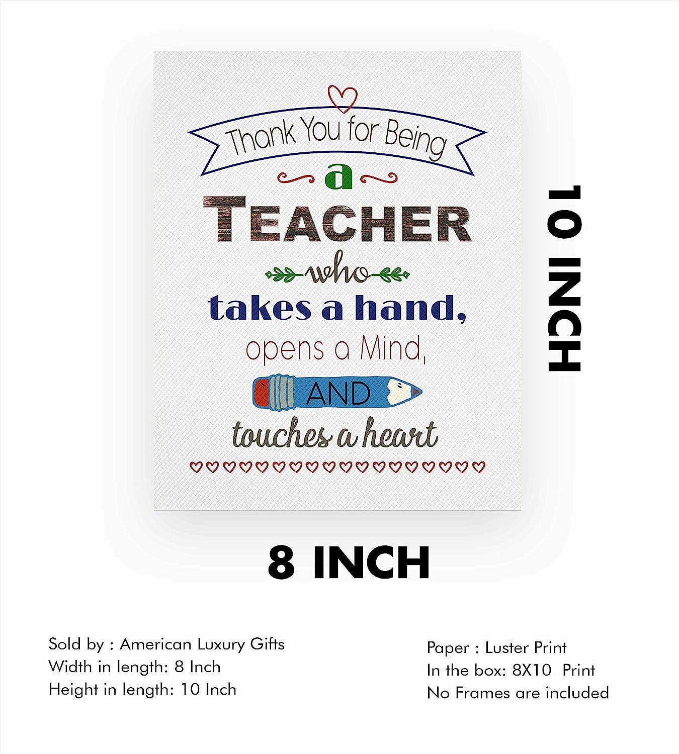 ?Thank You For Being A Teacher?- Uplifting Quotes Wall Art- 8 x 10" Modern Inspirational Poster Print- Ready to Frame. Great Home-Office-Classroom Decor. Perfect Gift of Appreciation & Gratitude!