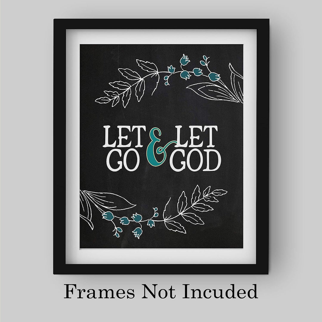 Let Go &amp; Let God Inspirational Quotes Wall Art-8x10" Floral Christian Poster Print-Ready to Frame. Modern Typographic Design. Positive Home-Office-Church Decor. Great Religious Gift! Have Faith!