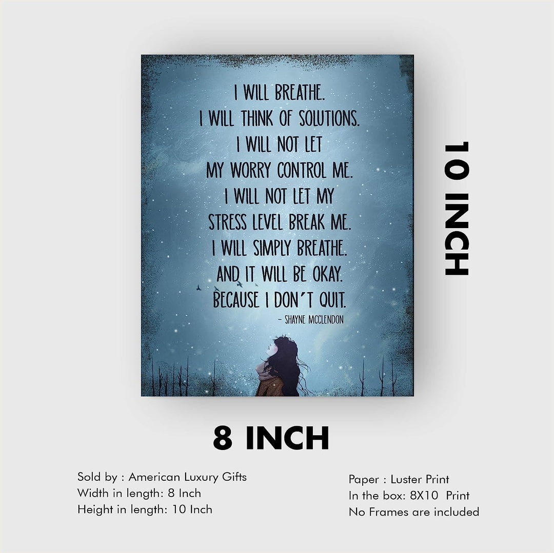 I Will Simply Breathe and It Will Be Okay Inspirational Quotes Wall Art-8 x 10" Modern Typographic Poster Print-Ready to Frame. Positive Home-Office-Dorm-Gym-Meditation Decor. Great Advice for All!