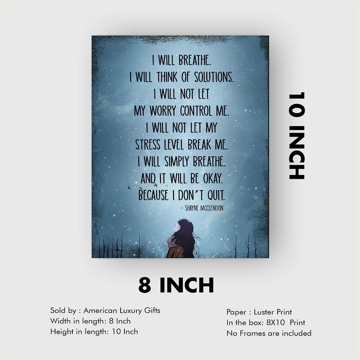 I Will Simply Breathe and It Will Be Okay Inspirational Quotes Wall Art-8 x 10" Modern Typographic Poster Print-Ready to Frame. Positive Home-Office-Dorm-Gym-Meditation Decor. Great Advice for All!