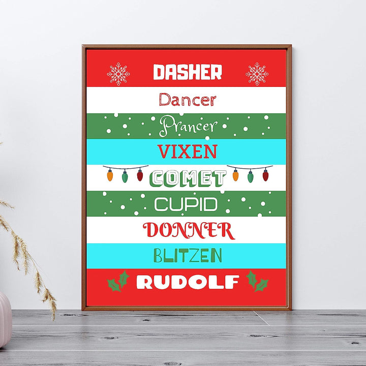 Dasher-Dancer-Prancer-Vixon Christmas Songs Wall Sign -11 x 14" Fun Holiday Art Print -Ready to Frame. Musical Home-Welcome-Kitchen-Farmhouse-Christian Decor. Festive Decoration and Great Gift!