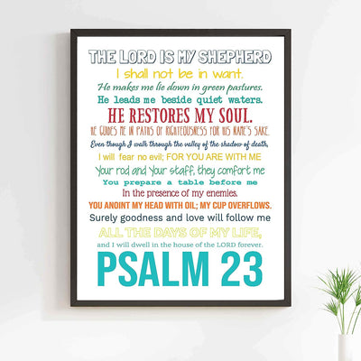 Psalm 23-The Lord Is My Shepherd Bible Verse Wall Art -11 x 14" Inspirational Scripture Wall Print- Ready to Frame. Religious Home-Office-Sunday School-Church Decor. Great Christian Gift of Faith!