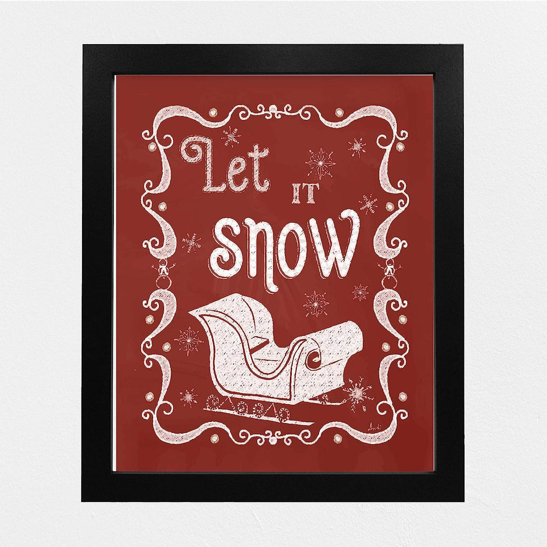 Let It Snow Christmas Songs Wall Art-8 x 10" Fun Winter Holiday Print w/Santa&
