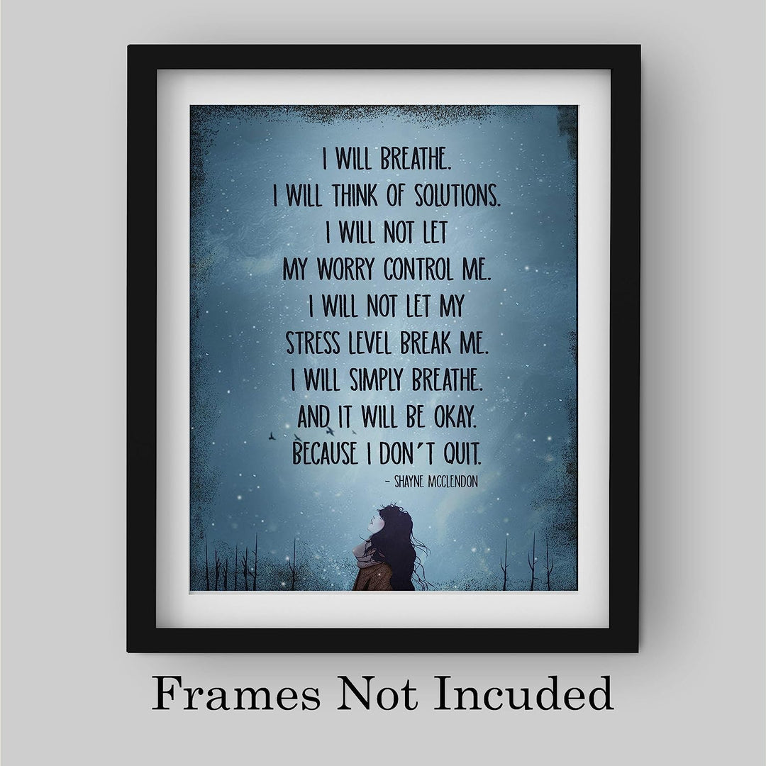 I Will Simply Breathe and It Will Be Okay Inspirational Quotes Wall Art-8 x 10" Modern Typographic Poster Print-Ready to Frame. Positive Home-Office-Dorm-Gym-Meditation Decor. Great Advice for All!